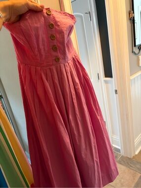 Fp Pink Strapless Button-Front Cotton Dress